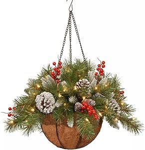 Bobuluo Christmas Hanging Baskets Garlands Artificial Pine Branches Berries Christmas Hanging Baskets Decoration for Christmas Front Porch Garden Patio with Pine Cones and Red Berries